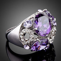 Close up of deep purple crystal stones on KHAISTA ring
