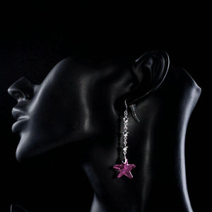 Purple Crystal Star Drop Earrings - KHAISTA Fashion Jewellery