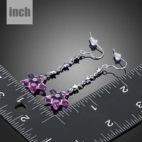 purple crystal star drop earrings detail view by KHAISTA