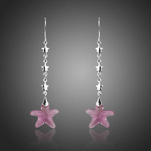 Purple Crystal Star Drop Earrings - KHAISTA Fashion Jewellery
