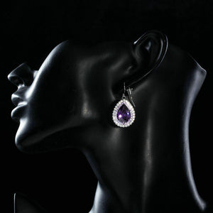 Purple Cubic Zirconia Crystal Drop Earrings - KHAISTA Fashion Jewellery