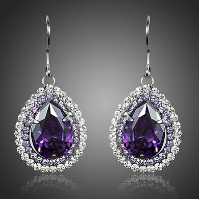 Purple Cubic Zirconia Crystal Drop Earrings - KHAISTA Fashion Jewellery