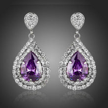 Load image into Gallery viewer, Purple Cubic Zirconia Crystal Drop Earrings - KHAISTA Fashion Jewellery
