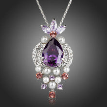 Load image into Gallery viewer, Purple Cubic Zirconia Imitation Pearl Necklace KPN0132 - KHAISTA Fashion Jewellery
