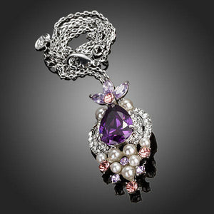 Purple Cubic Zirconia Imitation Pearl Necklace KPN0132 - KHAISTA Fashion Jewellery