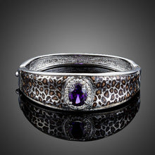 Load image into Gallery viewer, Purple Cubic Zirconia Leopard Print Bangle - KHAISTA Fashion Jewellery
