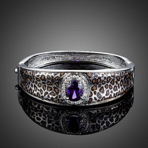 Purple Cubic Zirconia Leopard Print Bangle - KHAISTA Fashion Jewellery
