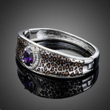 Load image into Gallery viewer, Purple Cubic Zirconia Leopard Print Bangle - KHAISTA Fashion Jewellery
