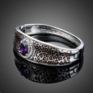 Purple Cubic Zirconia Leopard Print Bangle - KHAISTA Fashion Jewellery