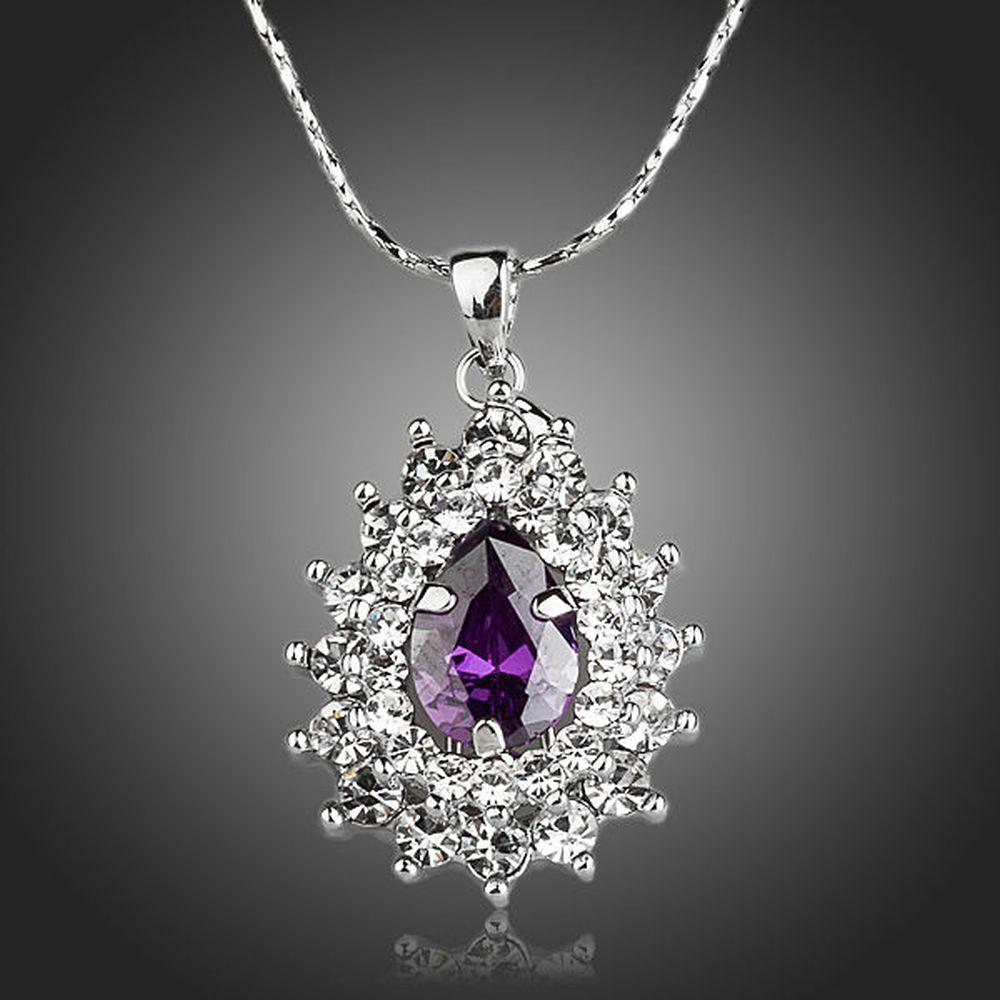 Purple Cubic Zirconia Necklace KPN0124 - KHAISTA Fashion Jewellery