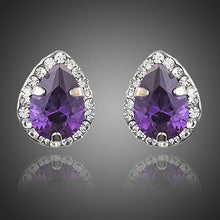 Load image into Gallery viewer, Purple Cubic Zirconia Pear Shaped Stud Earrings - KHAISTA Fashion Jewellery
