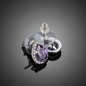 Purple Cubic Zirconia Pear Shaped Stud Earrings - KHAISTA Fashion Jewellery