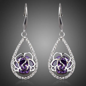 Purple Cubic Zirconia Raindrop Earrings - KHAISTA Fashion Jewellery