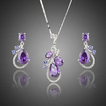 Load image into Gallery viewer, Purple Cubic Zirconia Water Drop Earrings and Necklace Jewelry Set - KHAISTA Fashion Jewellery
