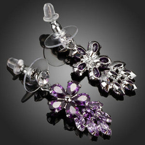 Purple Flower Cluster Drop Earrings -KPE0121 - KHAISTA Fashion Jewellery