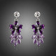 Purple Flower Cluster Drop Earrings