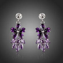 Load image into Gallery viewer, Purple Flower Cluster Drop Earrings -KPE0121 - KHAISTA Fashion Jewellery
