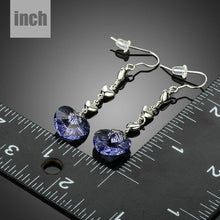 Load image into Gallery viewer, Purple Heart Design Crystal Drop Earrings - KHAISTA Fashion Jewellery
