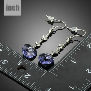 Purple Heart Design Crystal Drop Earrings - KHAISTA Fashion Jewellery