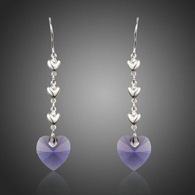 Purple Heart Design Crystal Drop Earrings - KHAISTA Fashion Jewellery