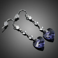 purple heart design crystal drop earrings detail view by KHAISTA