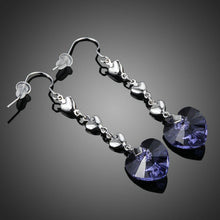 Load image into Gallery viewer, Purple Heart Design Crystal Drop Earrings - KHAISTA Fashion Jewellery
