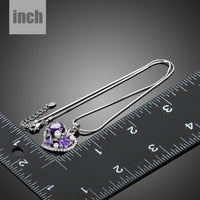 Pendant detail on KHAISTA purple crystal heart pendant necklace