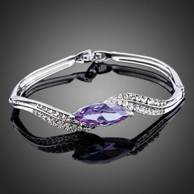 Purple Leaf Diamante Bangle Bracelet - KHAISTA Fashion Jewellery