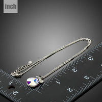 Pendant detail on KHAISTA purple leaf drop crystal necklace