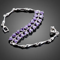 Close up detail of KHAISTA purple crystal bow knot bracelet