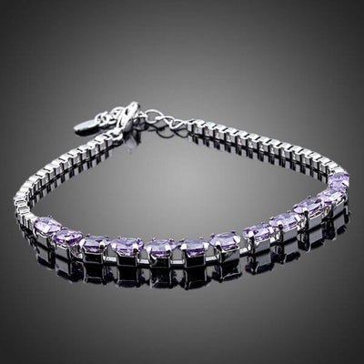 Purple Cubic Zirconia Link Chain Bracelet