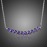KHAISTA purple crystal link chain pendant necklace on white background