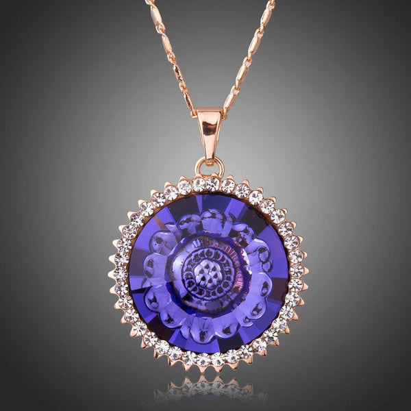 KHAISTA purple lotus flower pendant necklace on white background