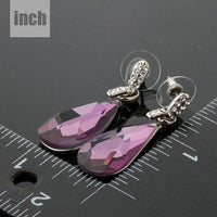 purple raindrop crystal drop earrings detail view by KHAISTA