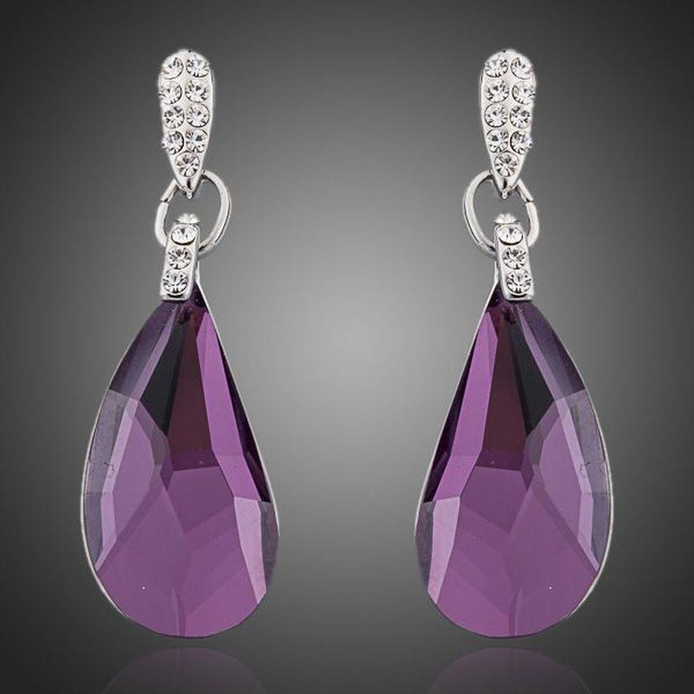Purple Raindrop Crystal Drop Earrings - KHAISTA Fashion Jewellery
