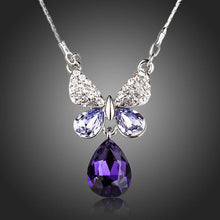 Load image into Gallery viewer, Purple Water Drop Butterfly Pendant Necklace - KHAISTA Fashion Jewellery

