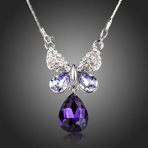 Purple Water Drop Butterfly Pendant Necklace - KHAISTA Fashion Jewellery