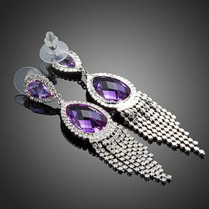 Purple Water Drop Tassel Drop Earrings -KPE0247 - KHAISTA Fashion Jewellery