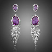 Load image into Gallery viewer, Purple Water Drop Tassel Drop Earrings -KPE0247 - KHAISTA Fashion Jewellery
