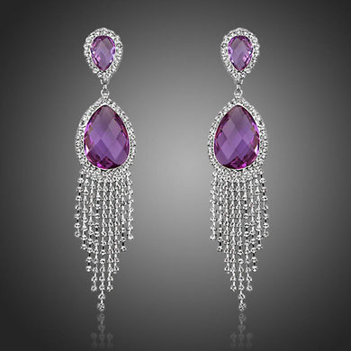 Purple Water Drop Tassel Drop Earrings -KPE0247 - KHAISTA Fashion Jewellery