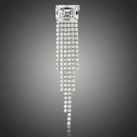 Khaista clear CZ rectangle tassel brooch on white background