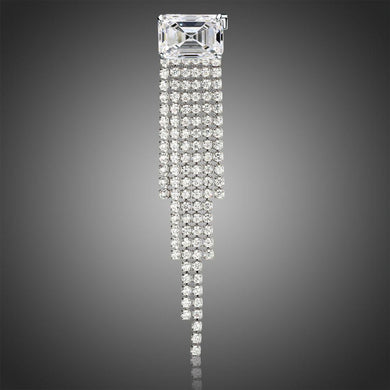 Rectangle Clear Cubic Zirconia Stone Tassel Brooch Pin - KHAISTA Fashion Jewellery