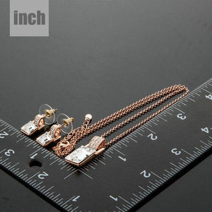Rectangle Crystal Necklace & Earrings Set - KHAISTA Fashion Jewellery