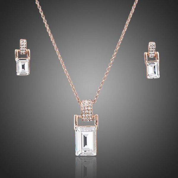 Khaista rectangle crystal necklace earrings set on white background