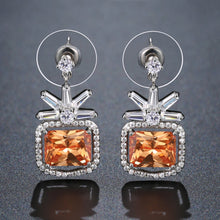 Load image into Gallery viewer, Rectangle Cut Champagne Drop Earrings -KPE0358 - KHAISTA Fashion Jewellery
