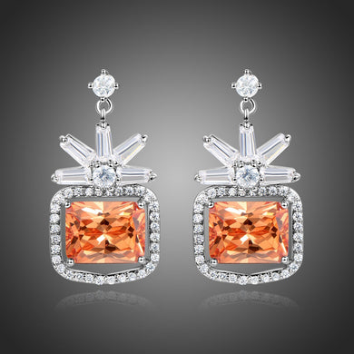 Rectangle Cut Champagne Drop Earrings -KPE0358 - KHAISTA Fashion Jewellery