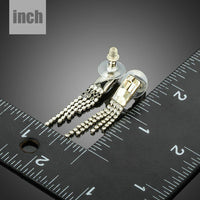 rectangle dangle drop earrings detail view by KHAISTA