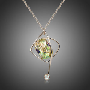 Rectangle Green Austrian Crystals Long Pendant Choker KPN0295 - KHAISTA Fashion Jewellery