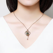 Load image into Gallery viewer, Rectangle Green Austrian Crystals Long Pendant Choker KPN0295 - KHAISTA Fashion Jewellery
