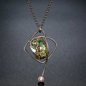 Rectangle Green Austrian Crystals Long Pendant Choker KPN0295 - KHAISTA Fashion Jewellery